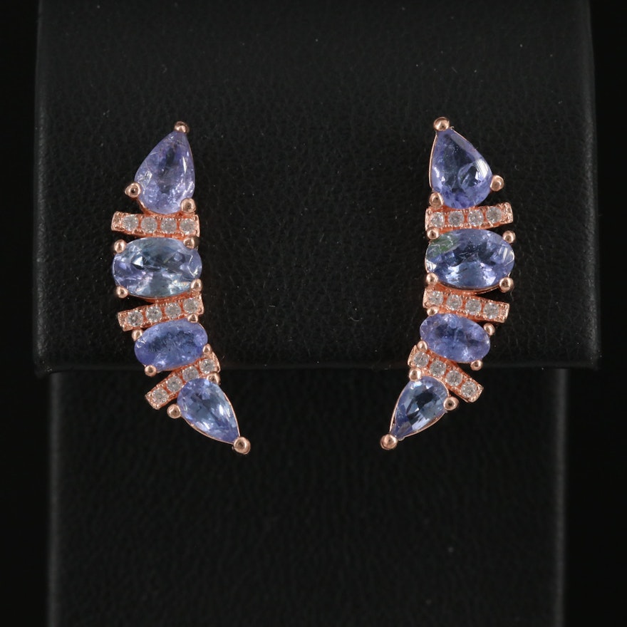 Sterling Tanzanite and Cubic Zirconia Drop Earrings