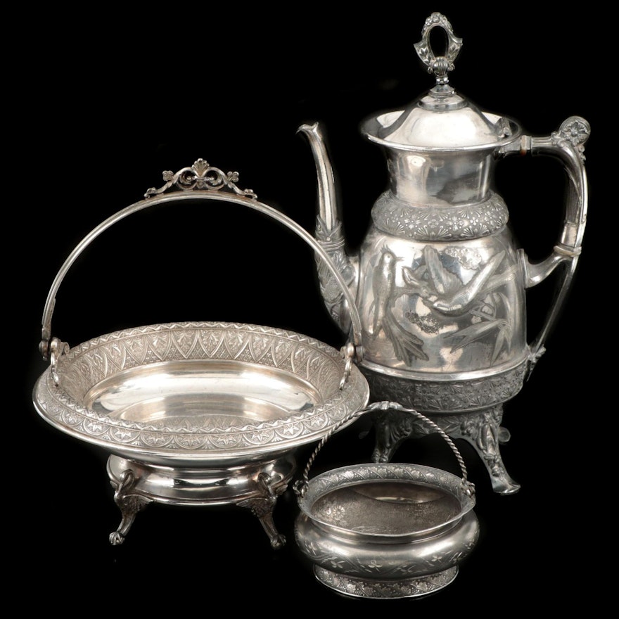 Derby Silver Co. Silver Plate Footed Basket and Other Silver Plate Serveware