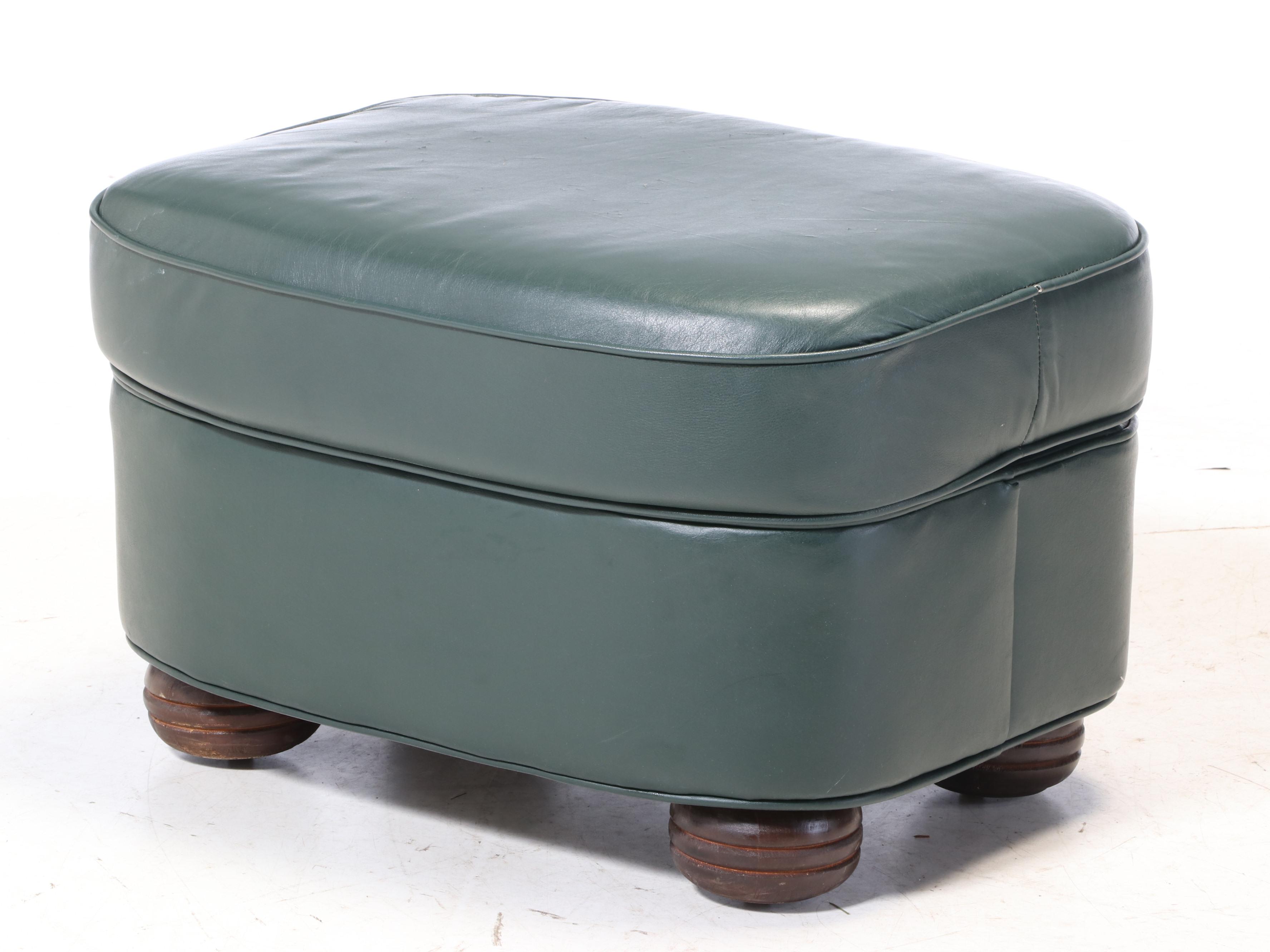 The Barcalounger Company Green Leather Reclining Armchair and Ottoman