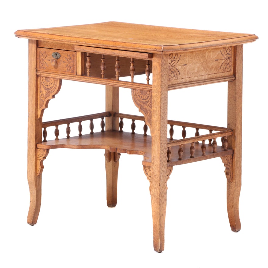 Late Victorian Oak Writing Table, Late 19th/Early 20th Century