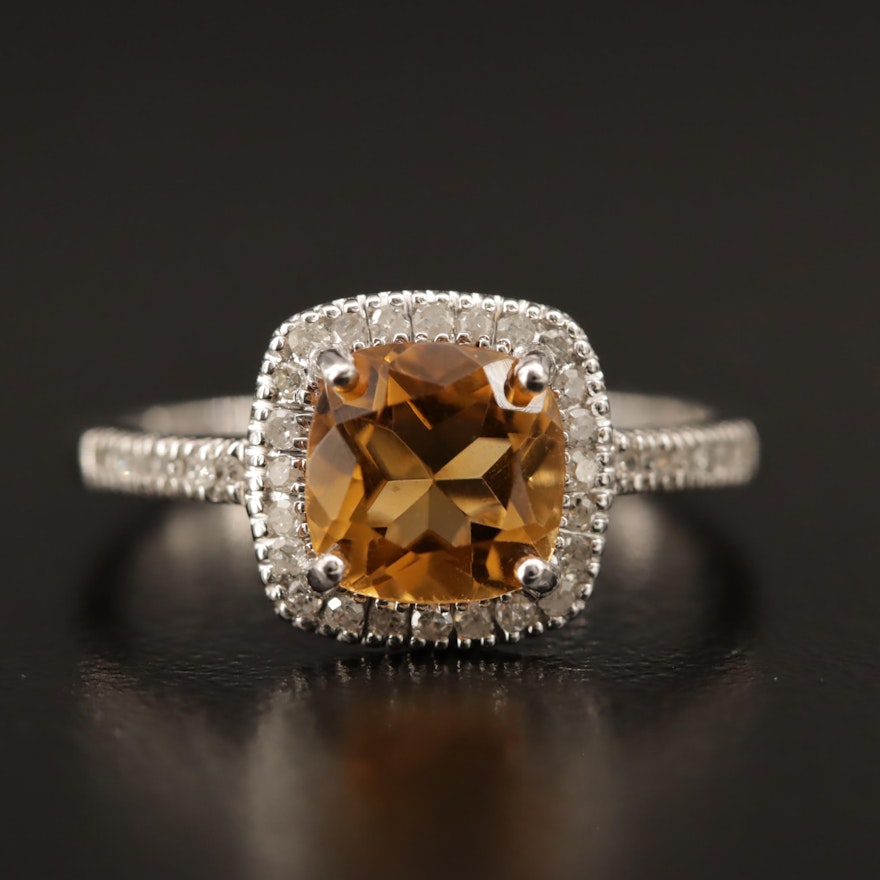 10K Citrine and Diamond Ring with Halo