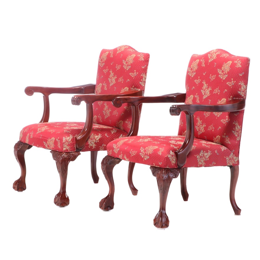 Pair of Chippendale Style Mahogany Open Armchairs