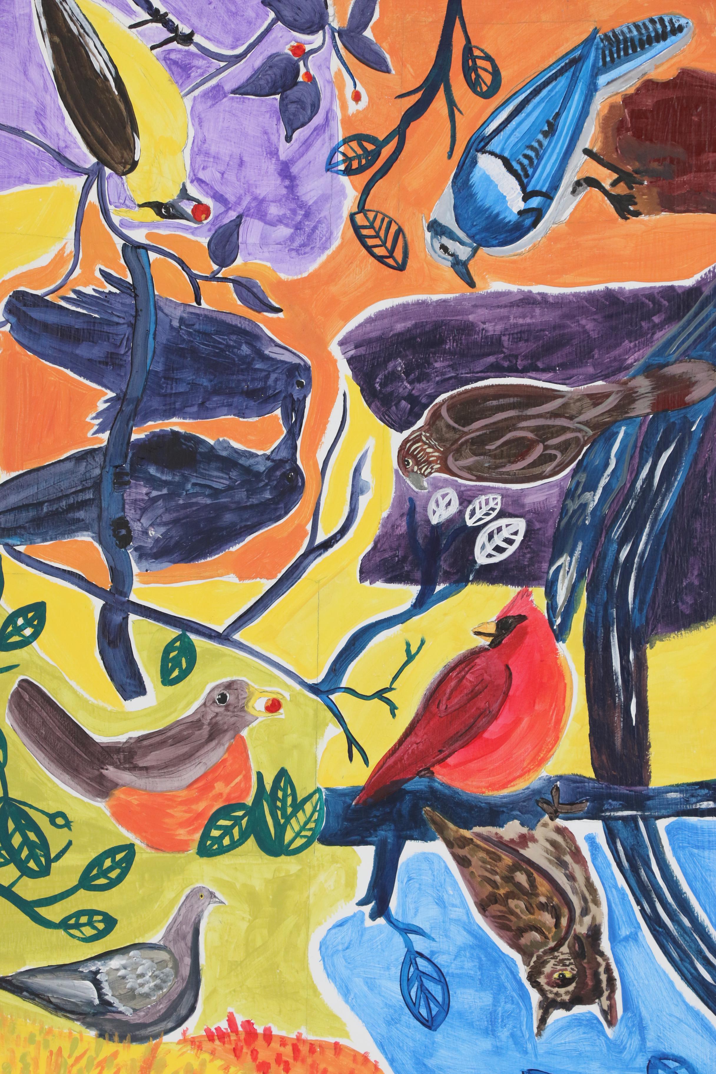 Rachelle Rudolph and Ron Brookbank Acrylic on Wood "Topsy Turvy Birdy", 2020