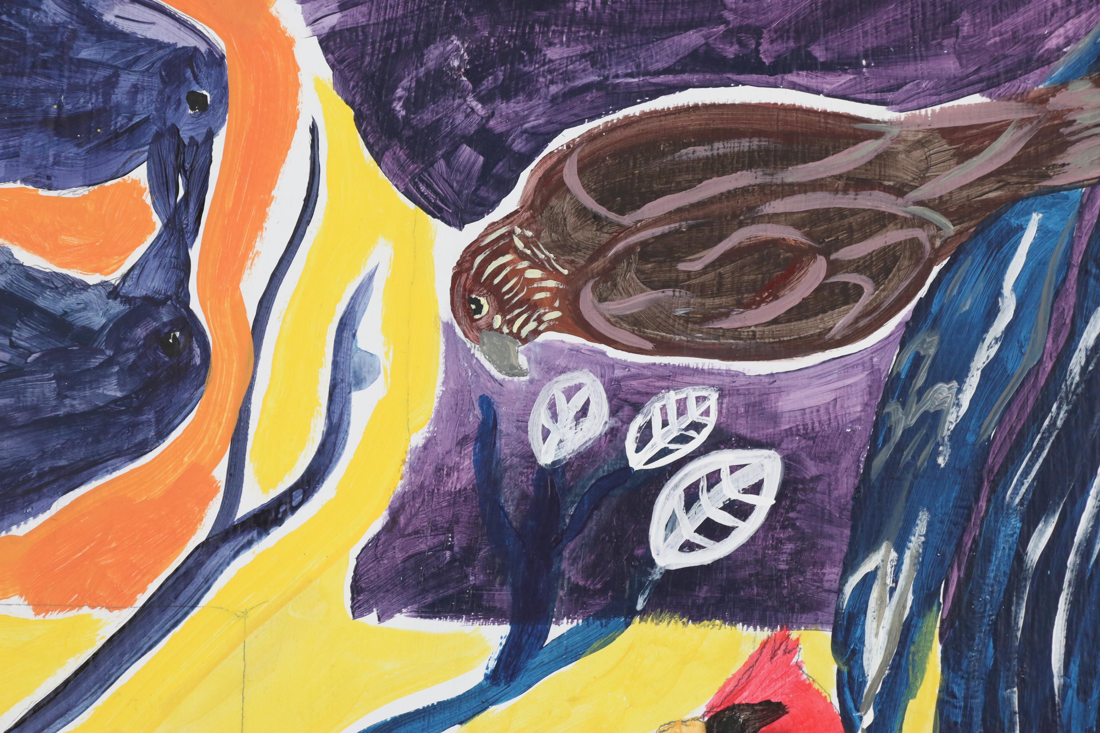 Rachelle Rudolph and Ron Brookbank Acrylic on Wood "Topsy Turvy Birdy", 2020