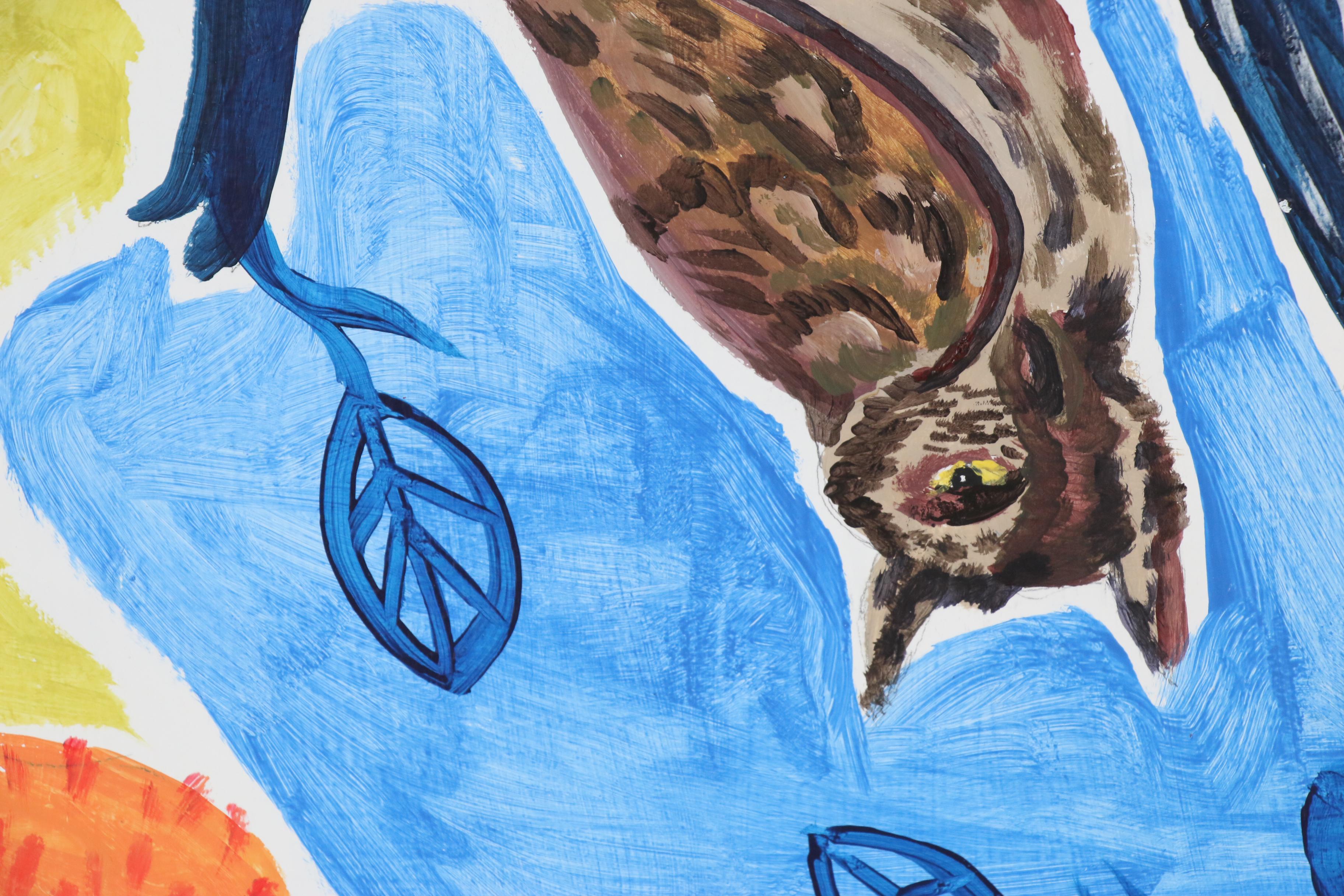 Rachelle Rudolph and Ron Brookbank Acrylic on Wood "Topsy Turvy Birdy", 2020