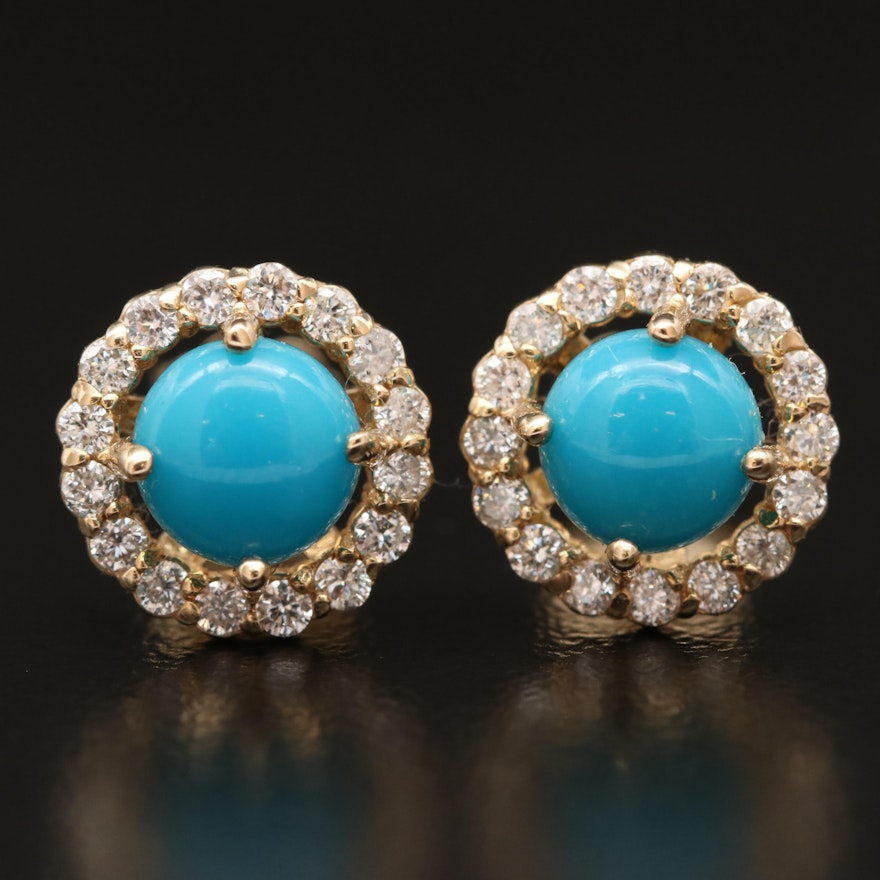 14K Turquoise and Diamond Halo Stud Earrings