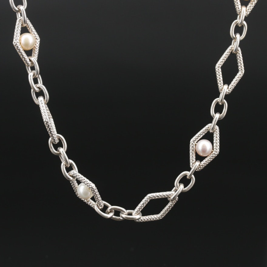 Charles Krypell Sterling Silver Pearl Station Necklace