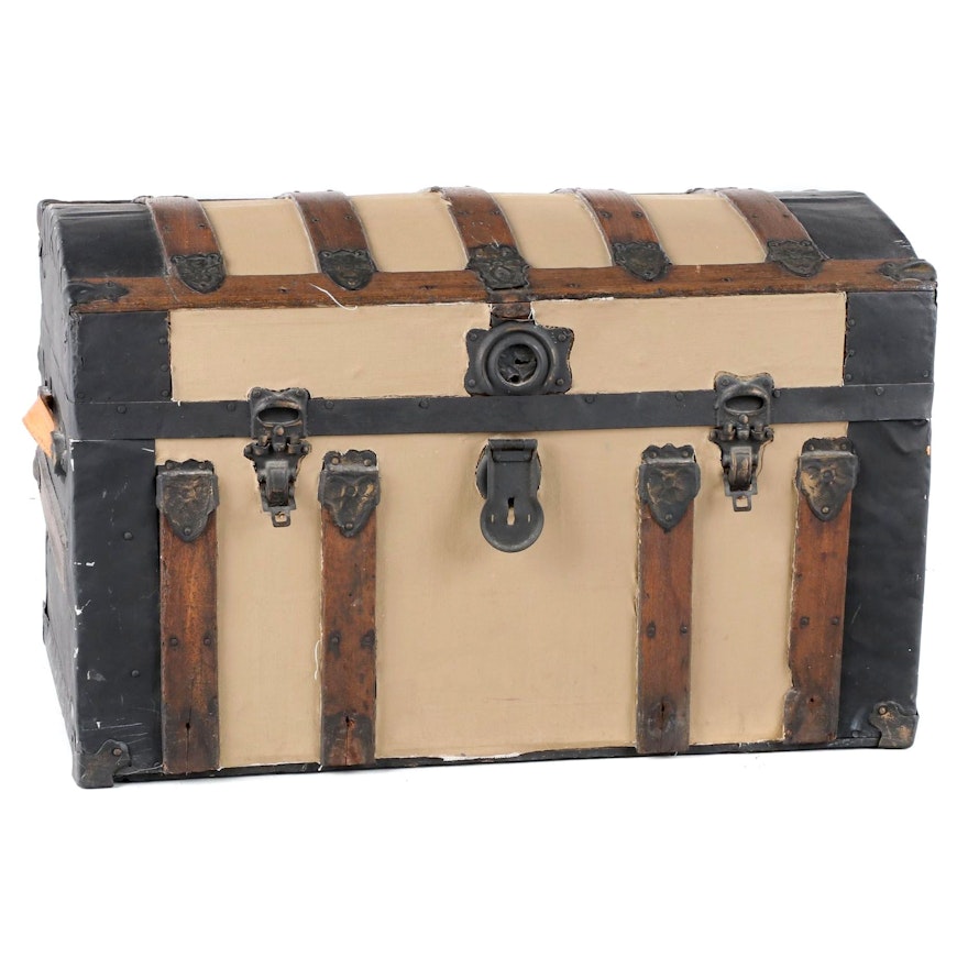 Oak and Metal Domed Steamer Trunk