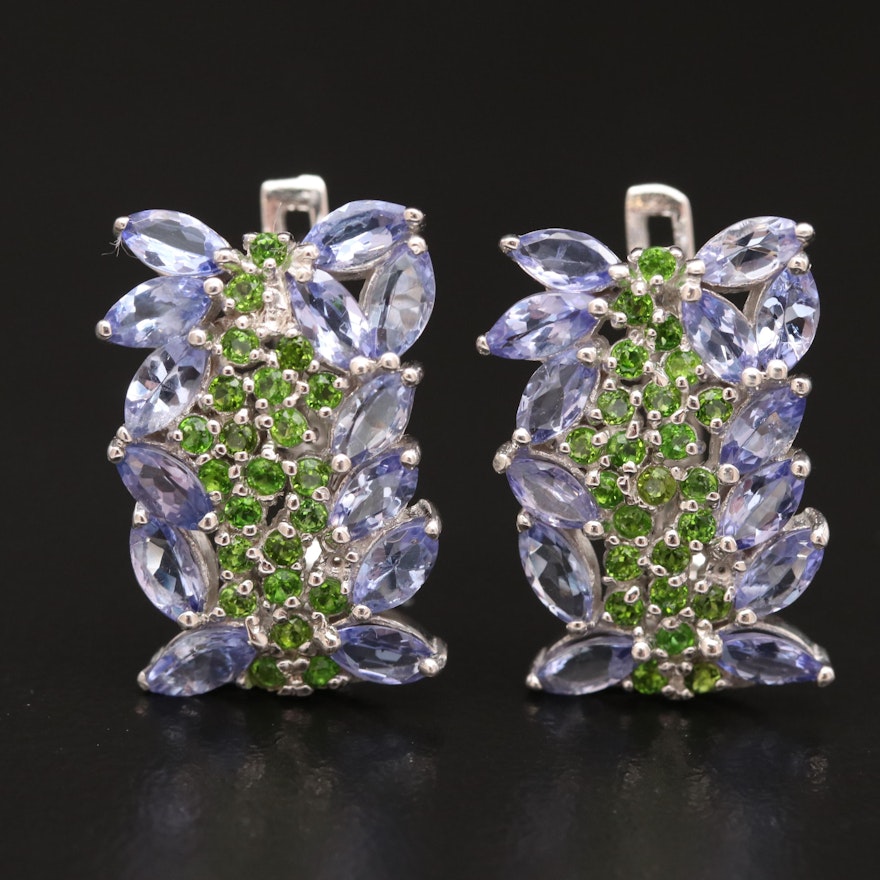 Sterling Silver Tanzanite and Diopside Drop Earrings