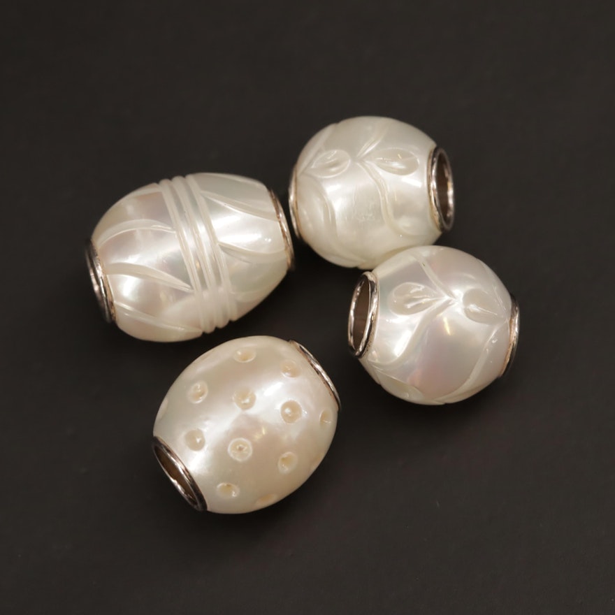 Galatea 'Queen Bead' Collection Carved Pearl Beads with Sterling Silver Accent