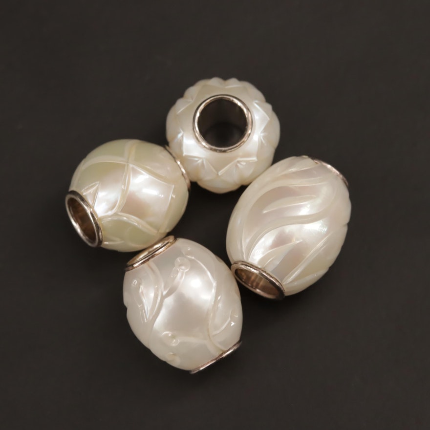 Galatea 'Queen Bead' Collection Carved Pearl Beads with Sterling Silver Accent