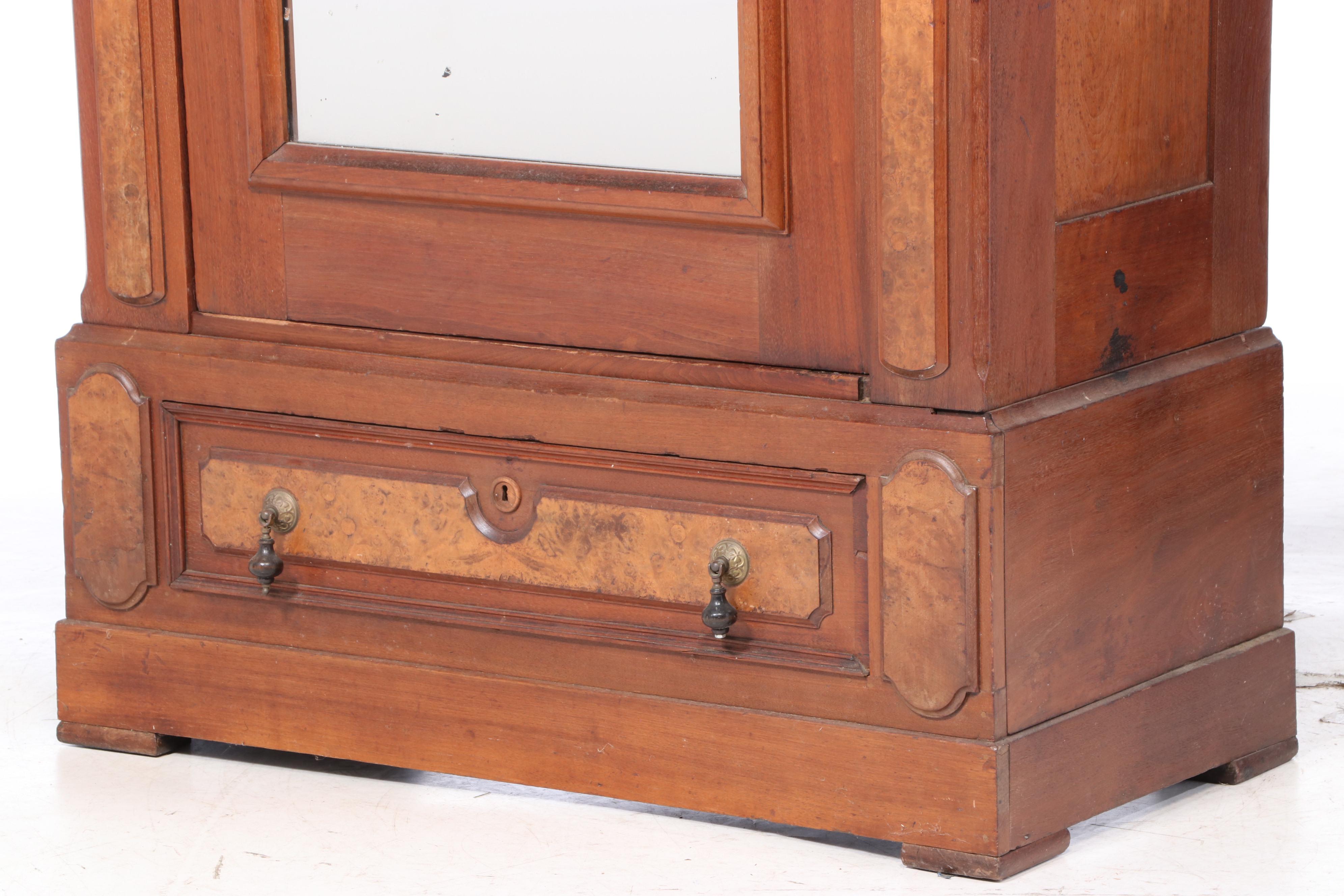 Victorian Walnut and Burl Walnut Wardrobe, Late 19th Century
