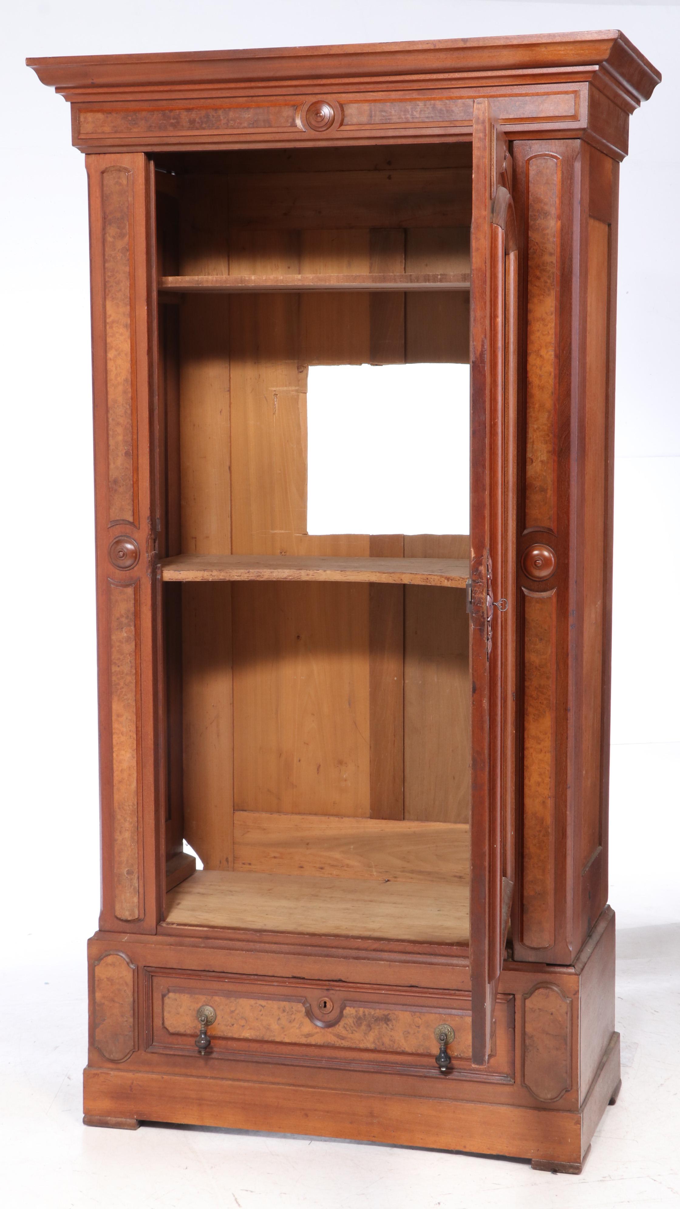 Victorian Walnut and Burl Walnut Wardrobe, Late 19th Century