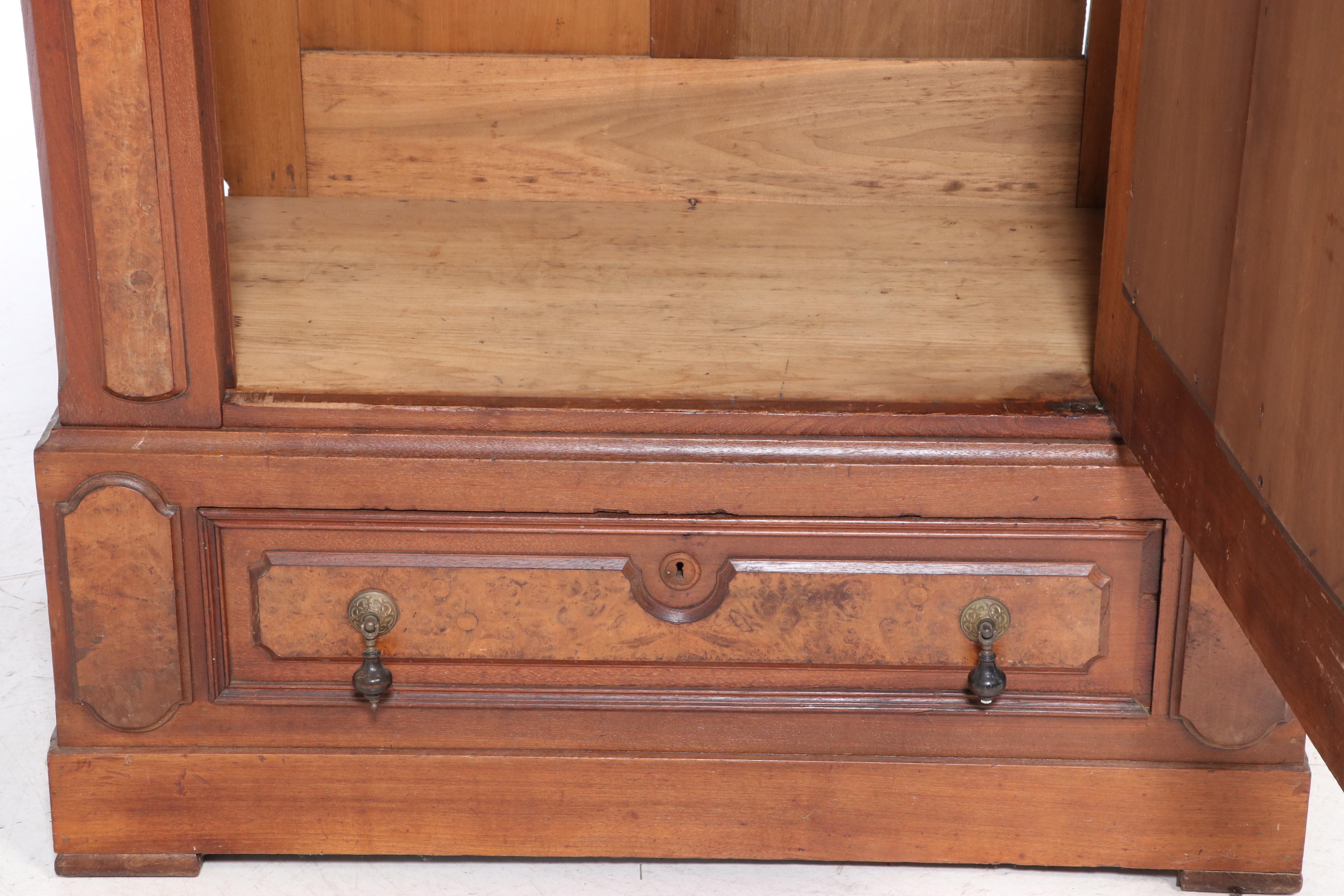 Victorian Walnut and Burl Walnut Wardrobe, Late 19th Century