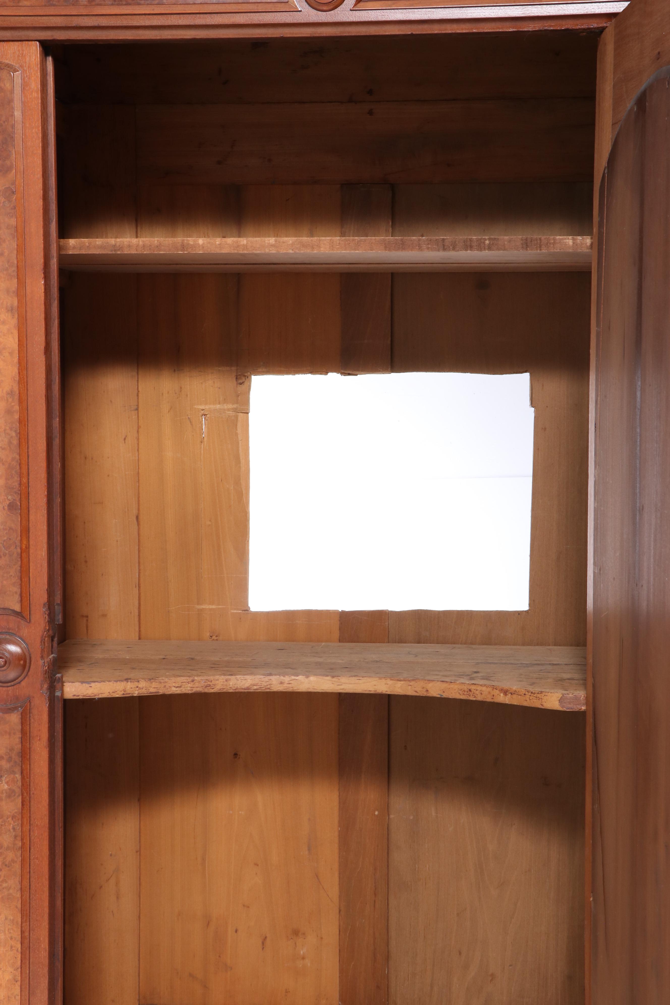 Victorian Walnut and Burl Walnut Wardrobe, Late 19th Century