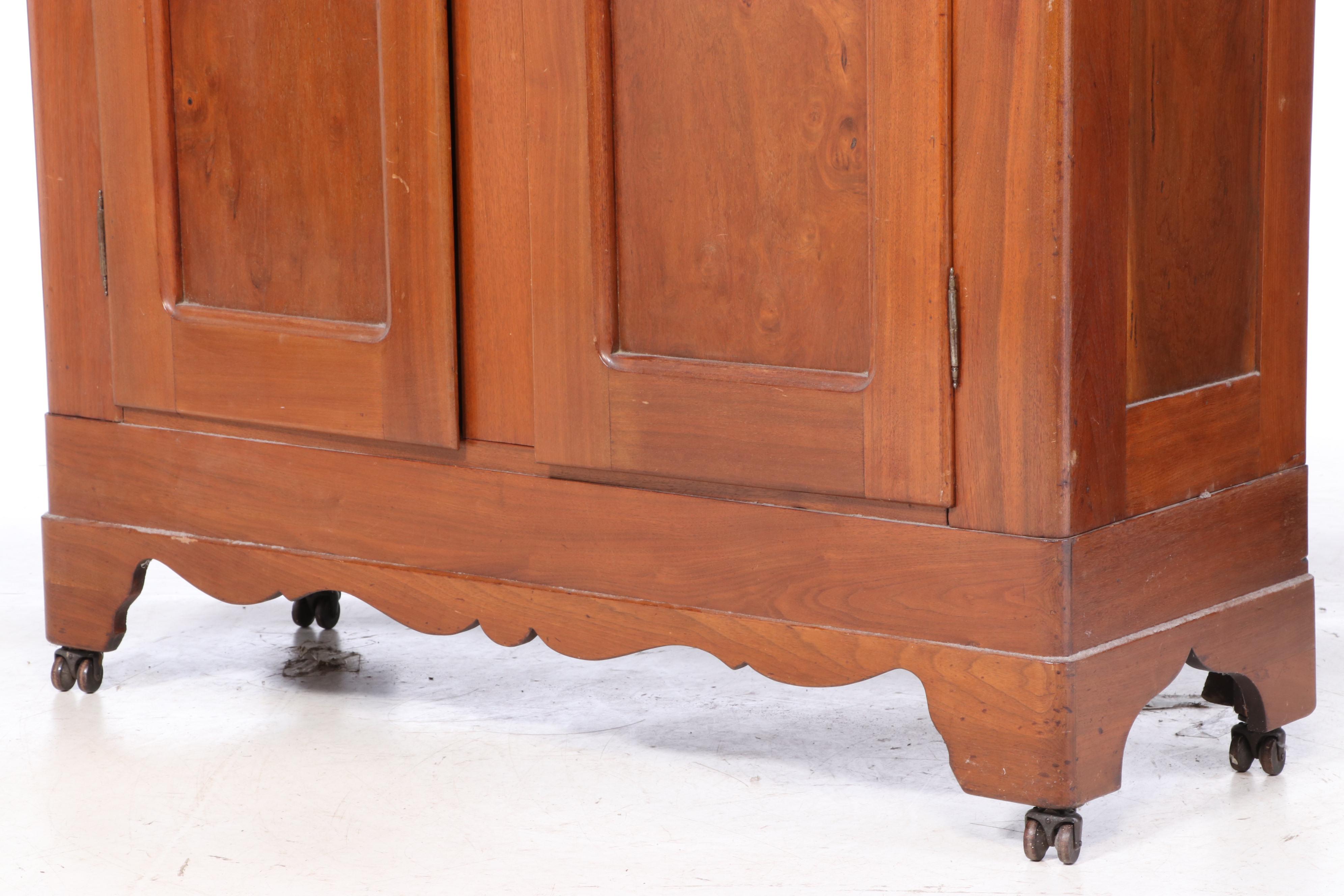 Victorian Walnut and Burl Walnut Wardrobe, Late 19th Century