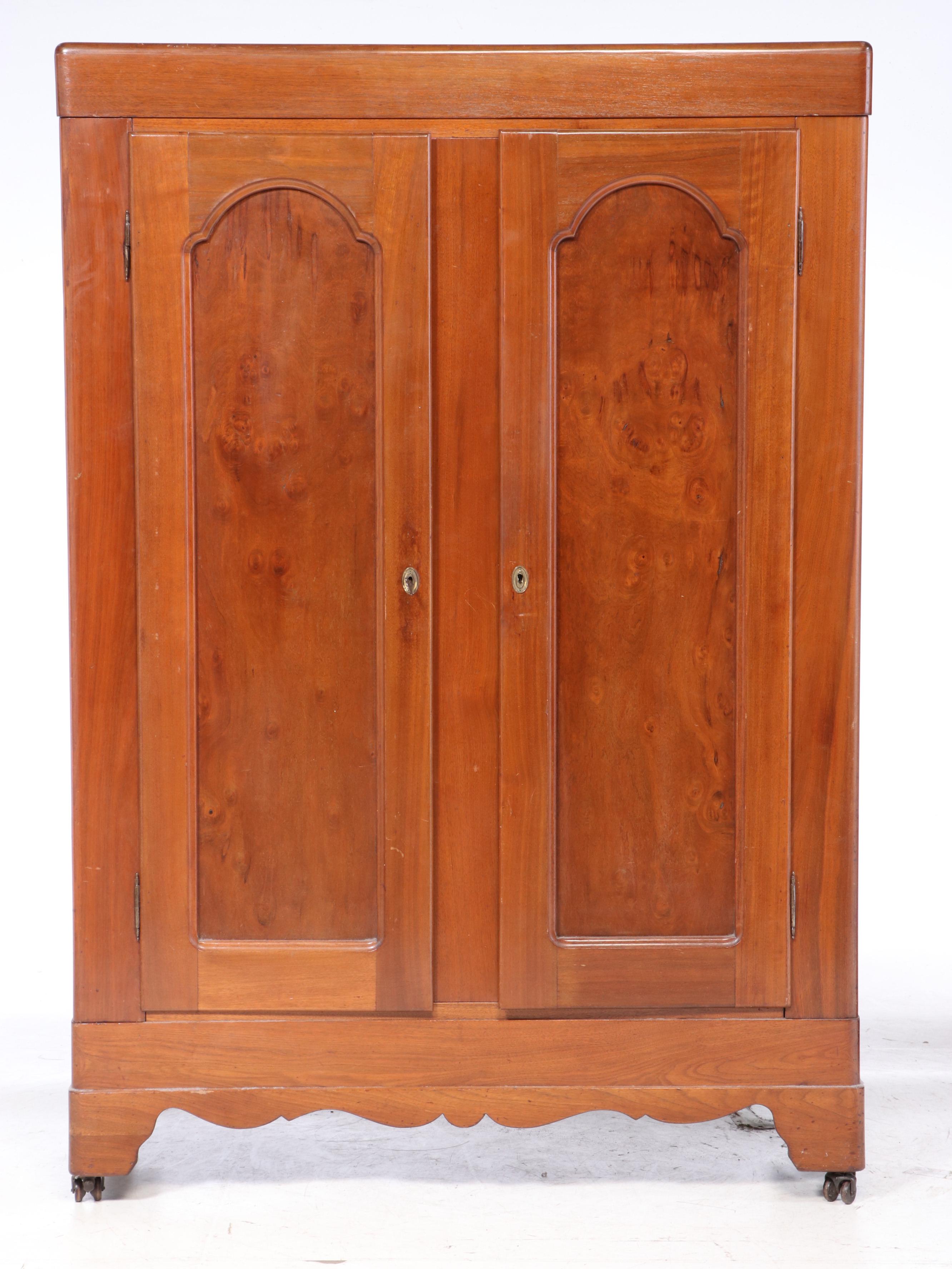 Victorian Walnut and Burl Walnut Wardrobe, Late 19th Century
