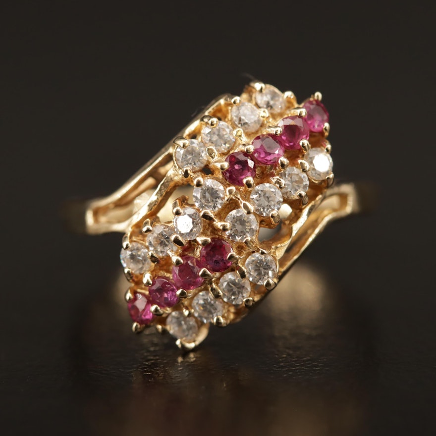 10K Ruby and Cubic Zirconia Bypass Ring