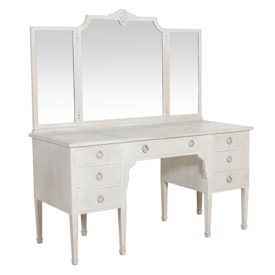Hepplewhite Style White-Painted Vanity Table with Mirror