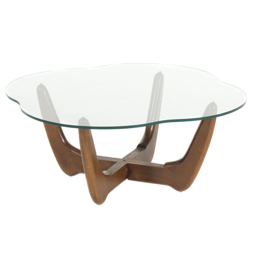 Adrian Pearsall Style Mid Century Modern Walnut and Glass Coffee Table