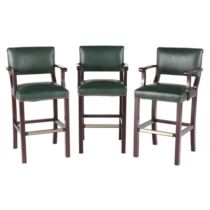 Leather Upholstered Counter Height Chairs with Nail Tack Detailing