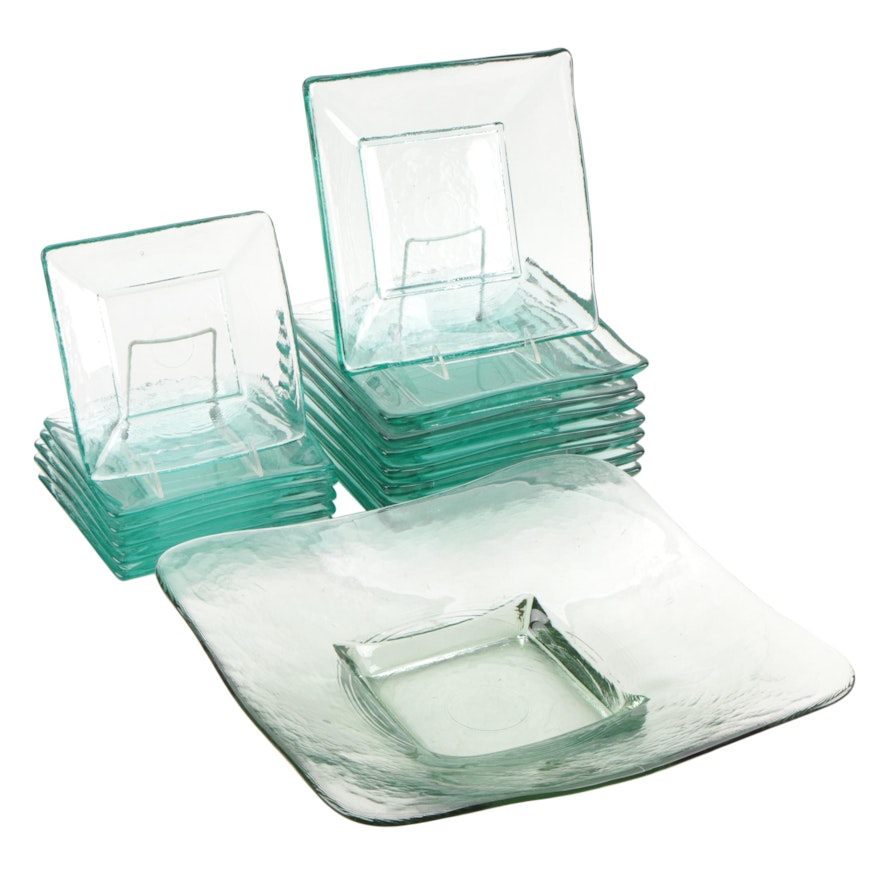 Recycled Green Glass Square Plates and Serving Bowl