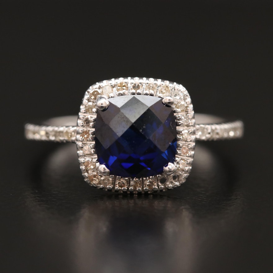 10K Sapphire and Diamond Ring with Halo