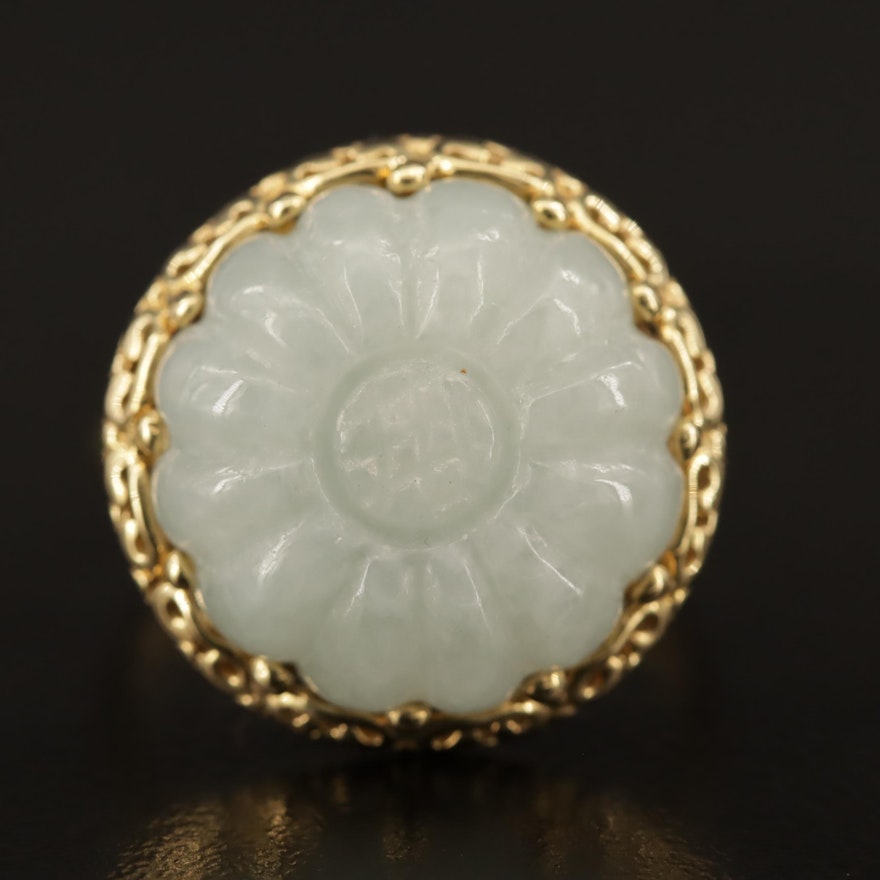 14K Carved Jadeite Flower Ring