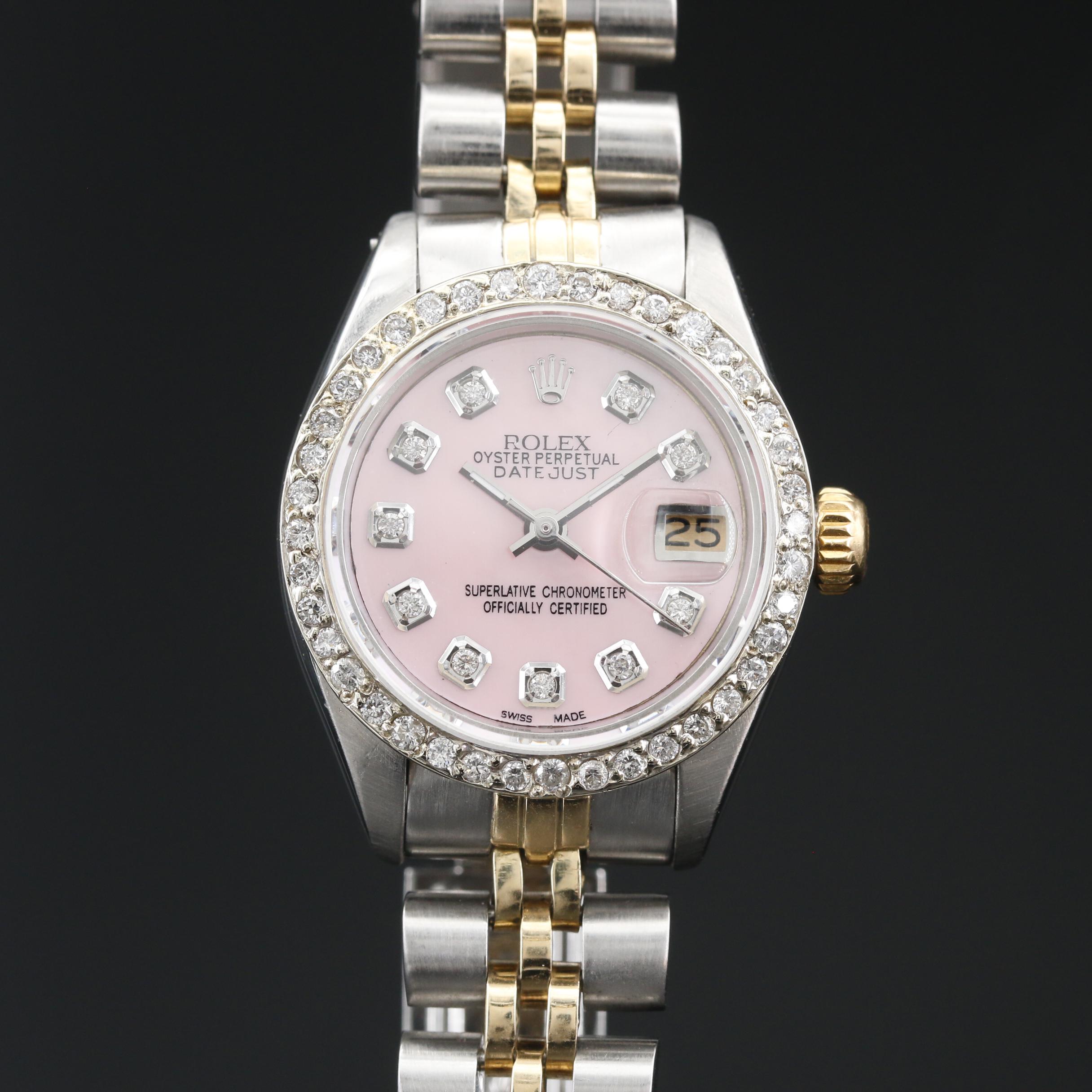 1977 Rolex Datejust Diamond Dial and Bezel 14K and Stainless Steel Watch