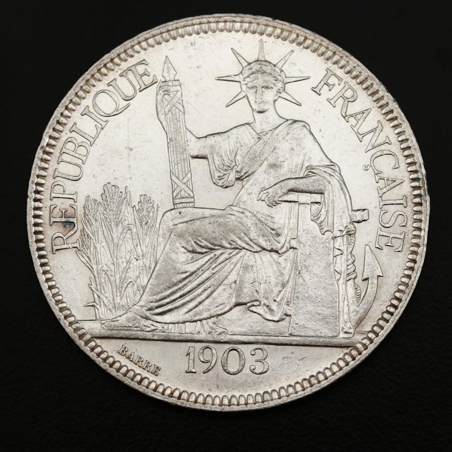 1903-A French Indo-China 1-Piastre Silver Coin