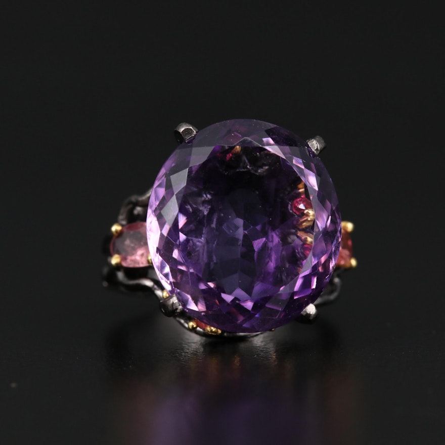 Sterling Silver Amethyst, Tourmaline and Rhodolite Ring