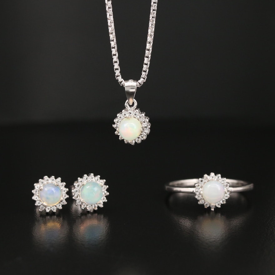Sterling Opal and White Topaz Jewelry Set