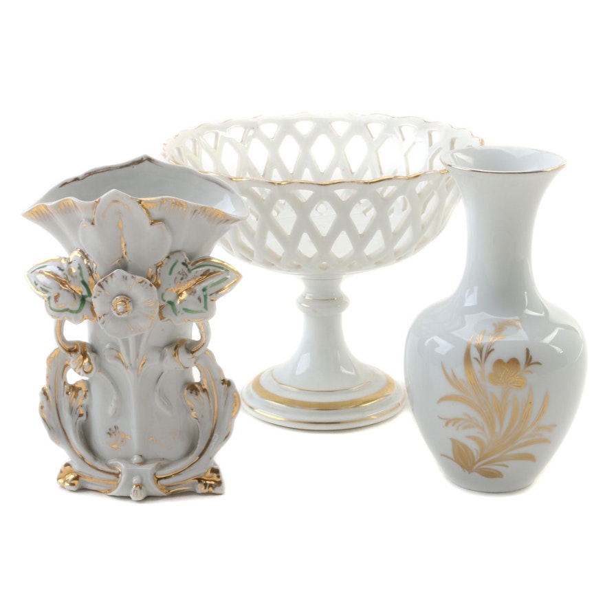 Hutschenreuther Porcelain Vase with Limoges Porcelain Basket and Vase