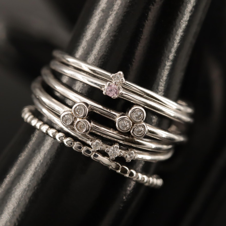 Sterling Silver Stackable Bands with Cubic Zirconia