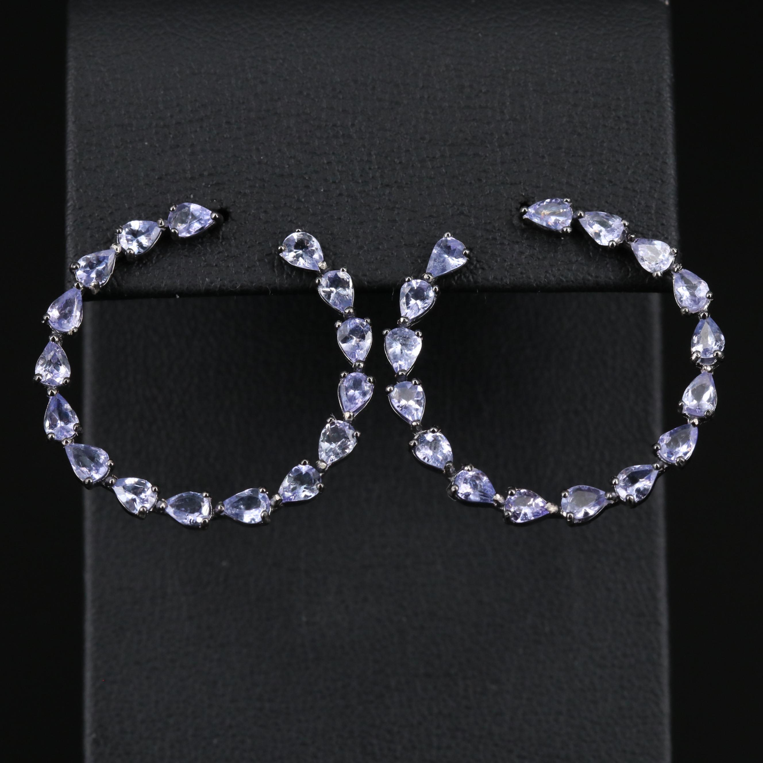 Sterling Tanzanite J Hoop Earrings
