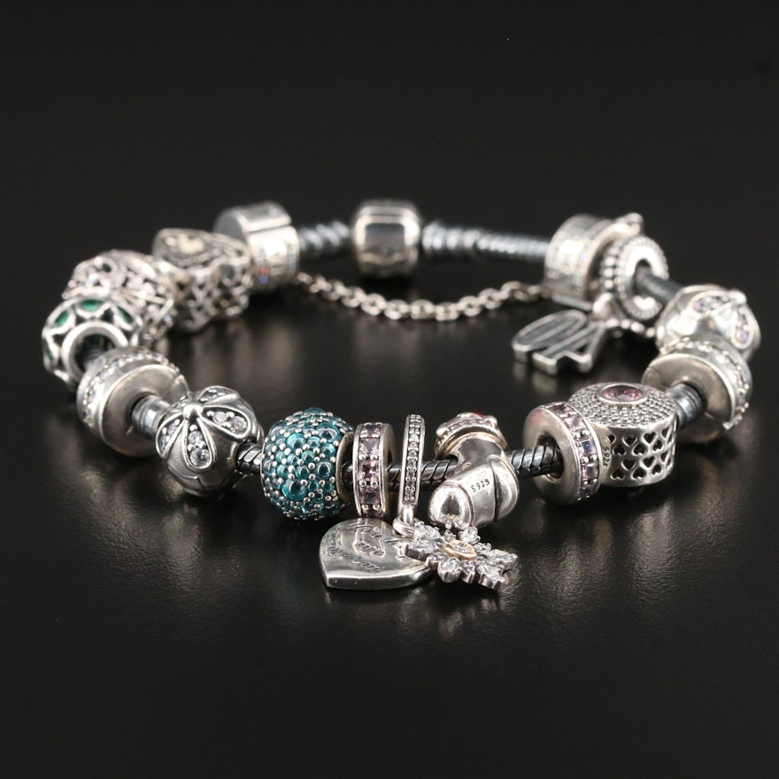 Pandora Sterling Charm Bracelet with "You Keep Me Warm" Charm and 14K Accents