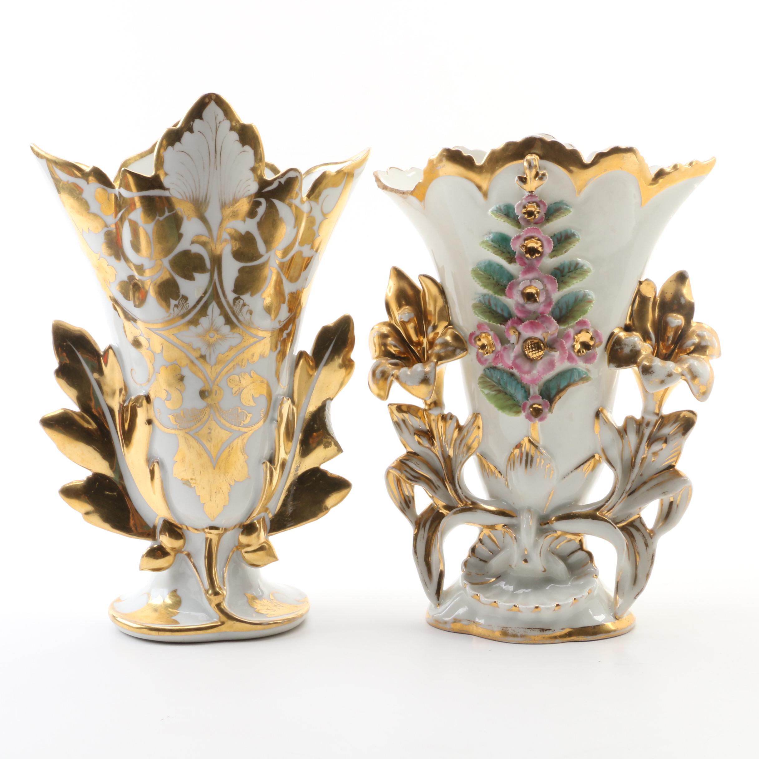 Old Pairs Porcelain Gilt Vases, Early to Mid 19th Century