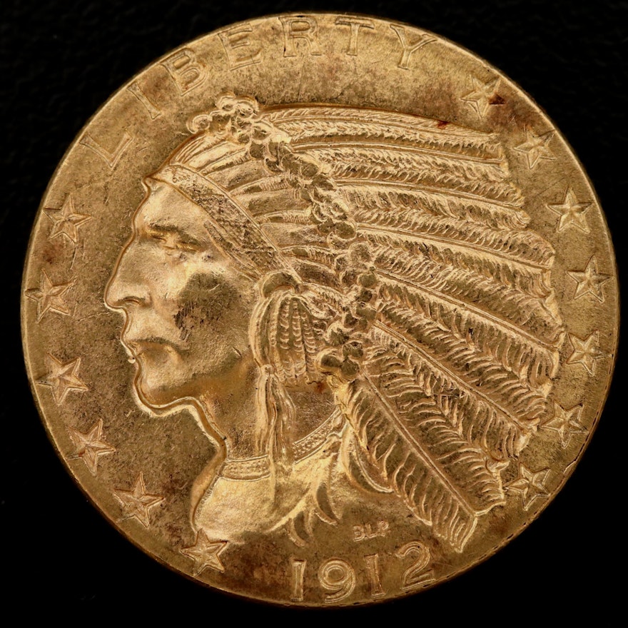 1912 $5 Indian Head Half Eagle Gold Coin