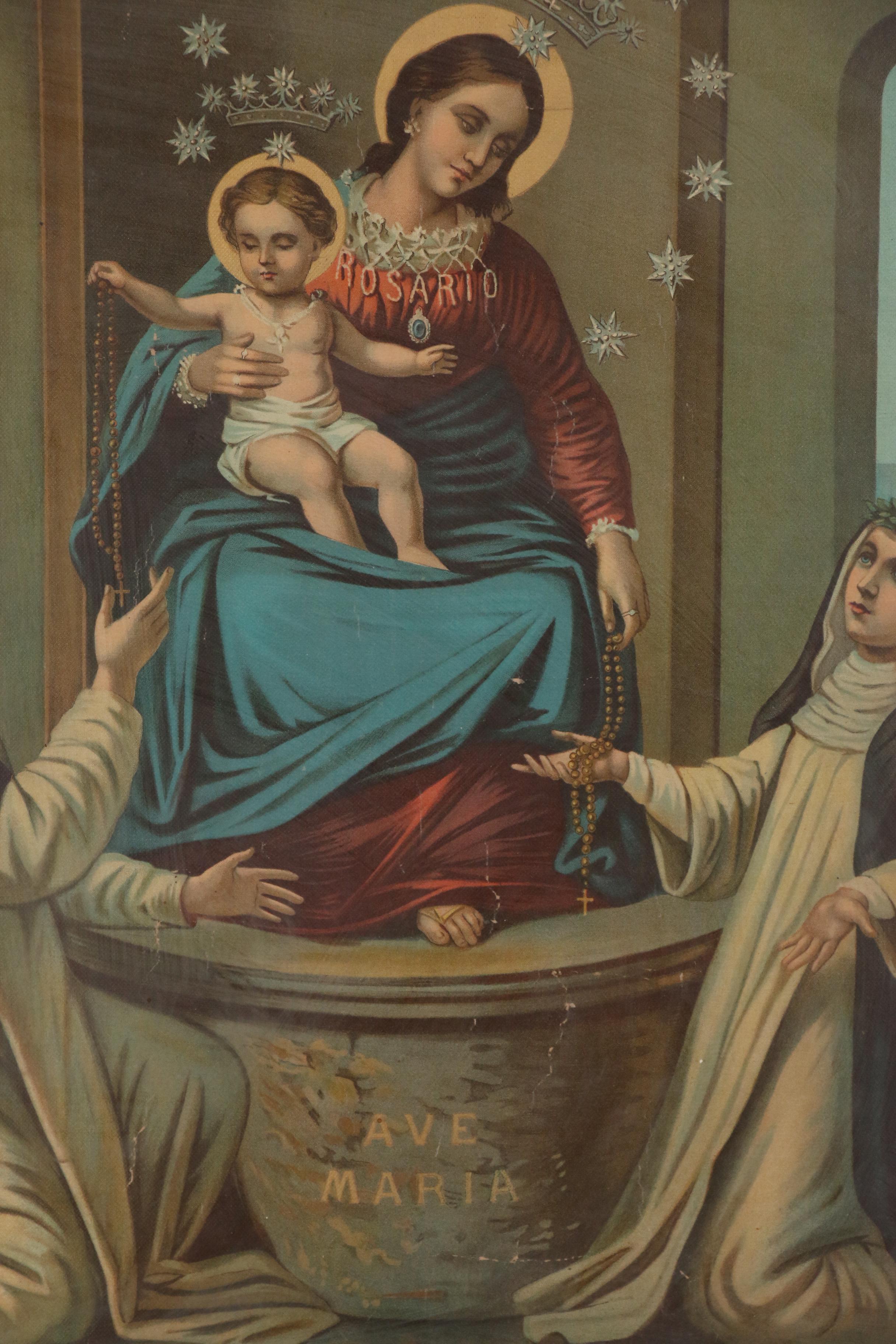 Chromolithograph "Our Lady of the Rosary of Pompei", Early 20th Century
