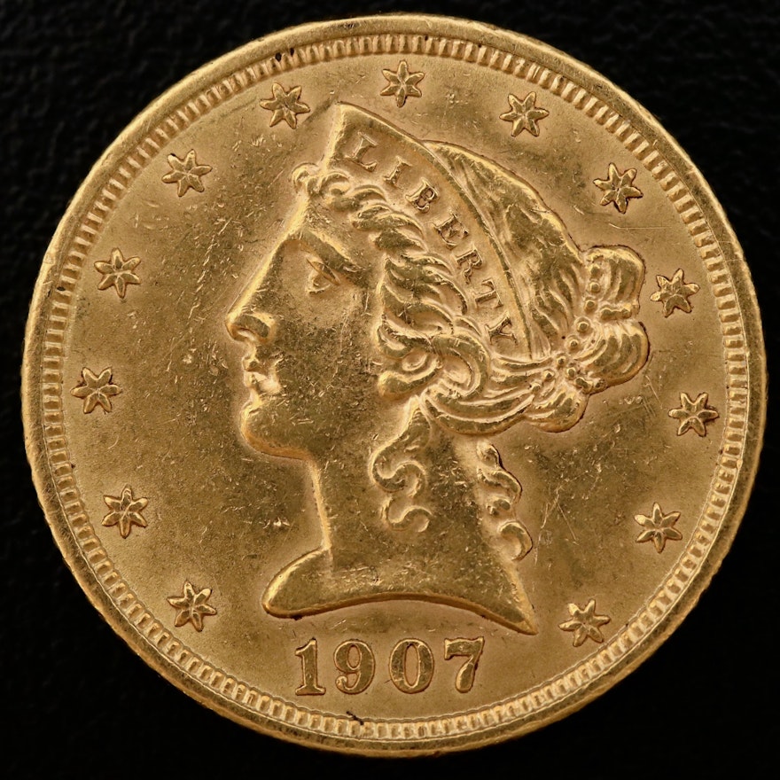 1907 Liberty Head $5 Half Eagle Gold Coin