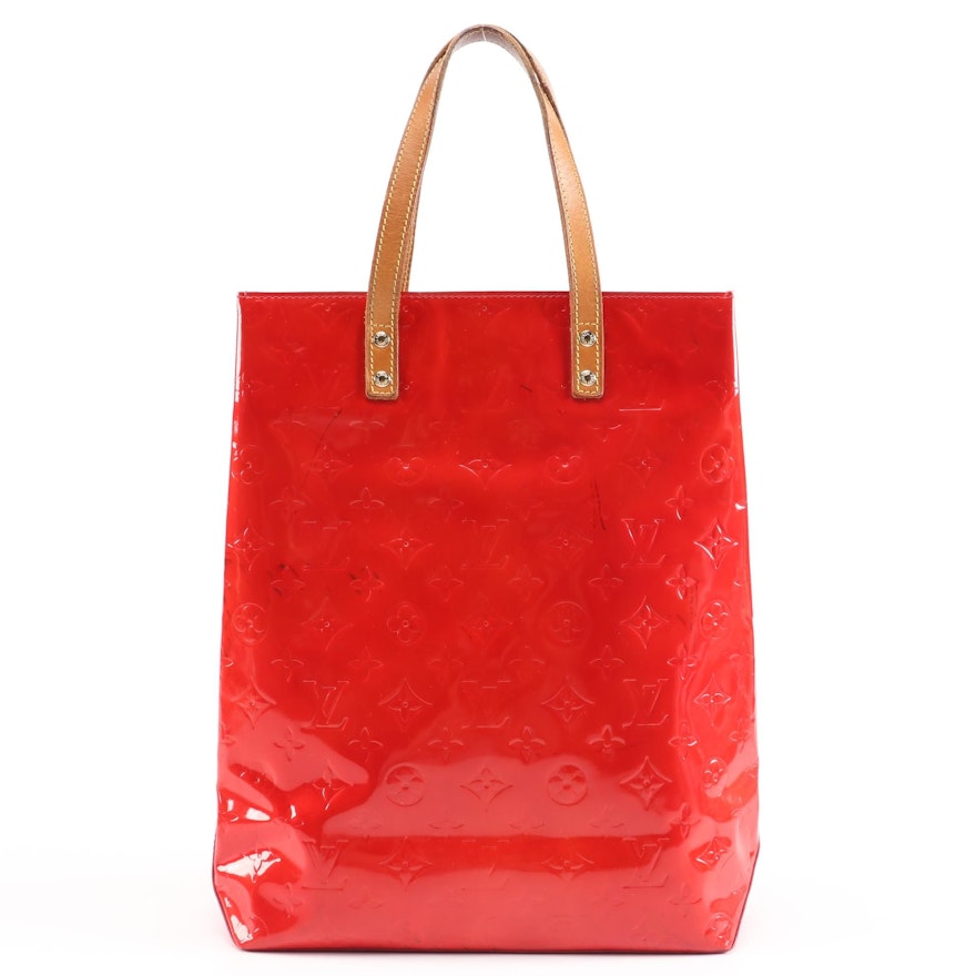 Louis Vuitton Reade MM Tote in Red Monogram Vernis and Vachetta Leather