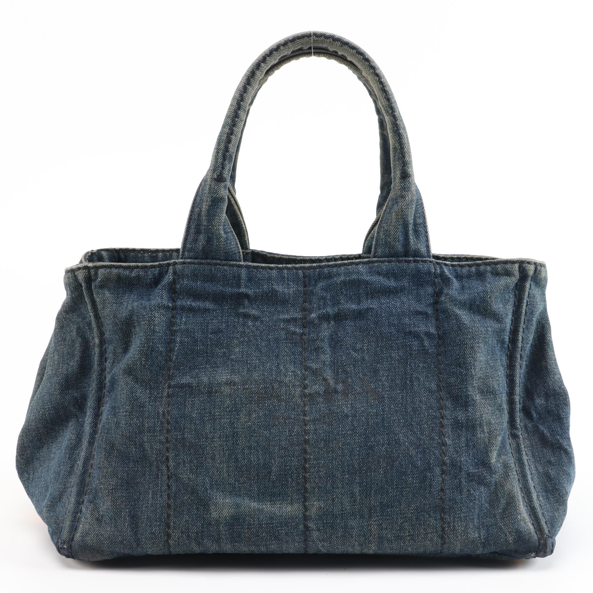 Prada Blue Canapa Denim Avio Satchel Tote