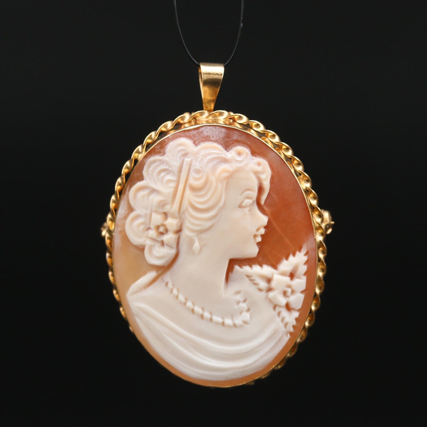 Gennaro Boriello Carved Shell Cameo Converter Brooch