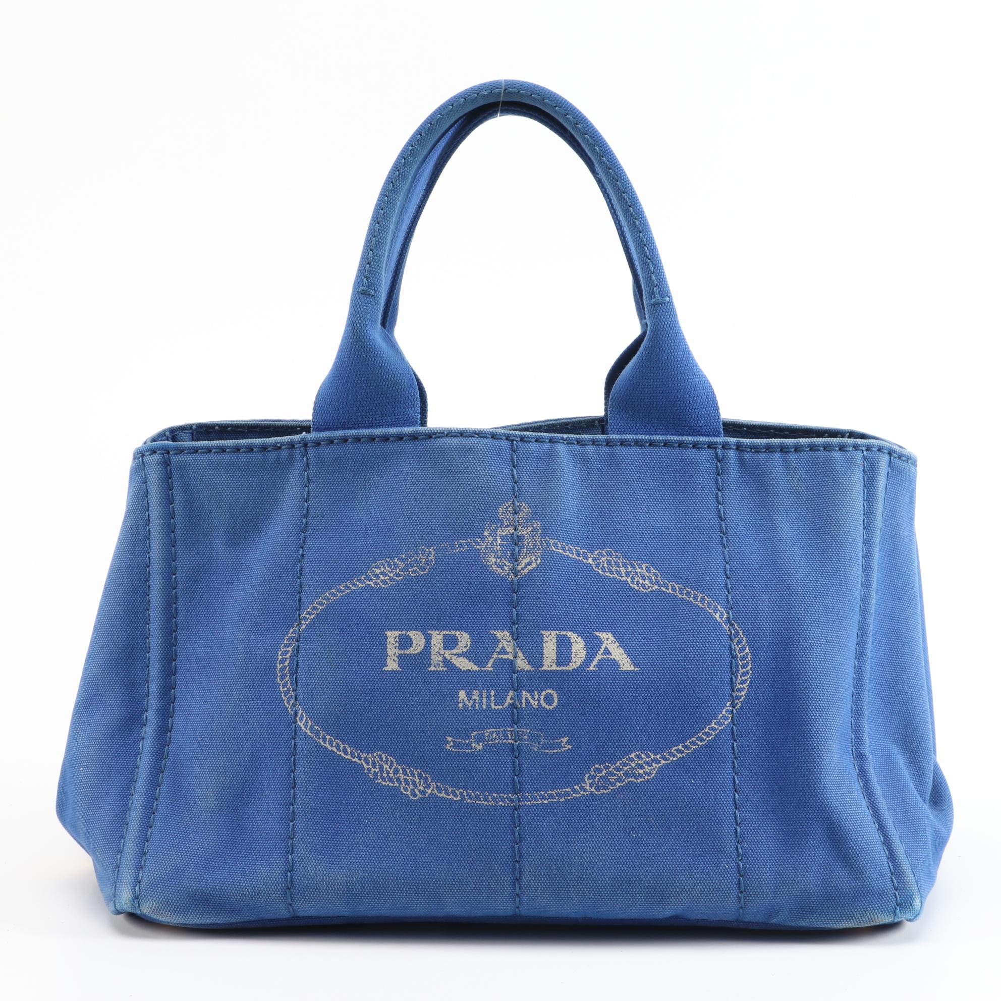 Prada Blue Canapa Canvas Tote Bag