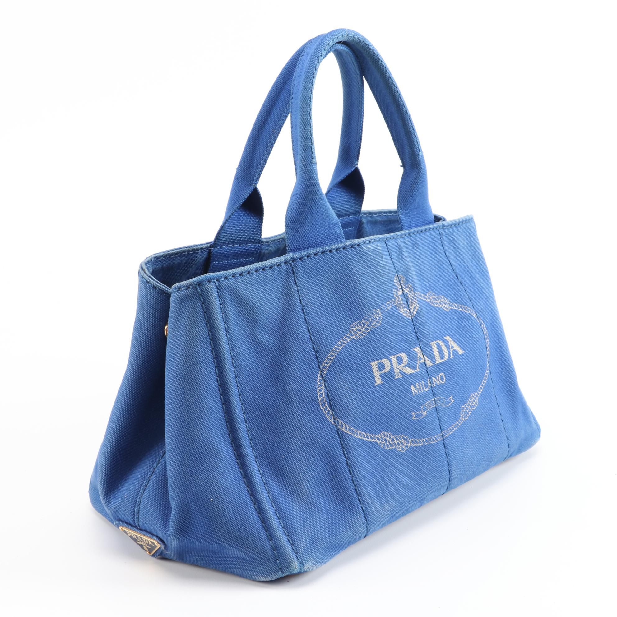 Prada Blue Canapa Canvas Tote Bag