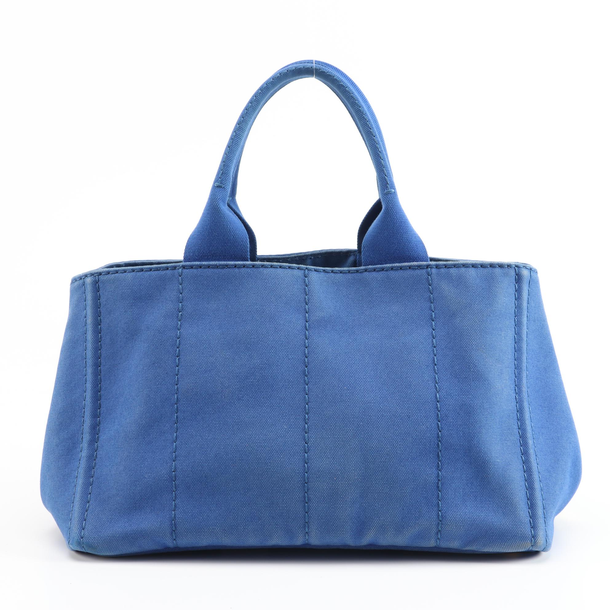 Prada Blue Canapa Canvas Tote Bag