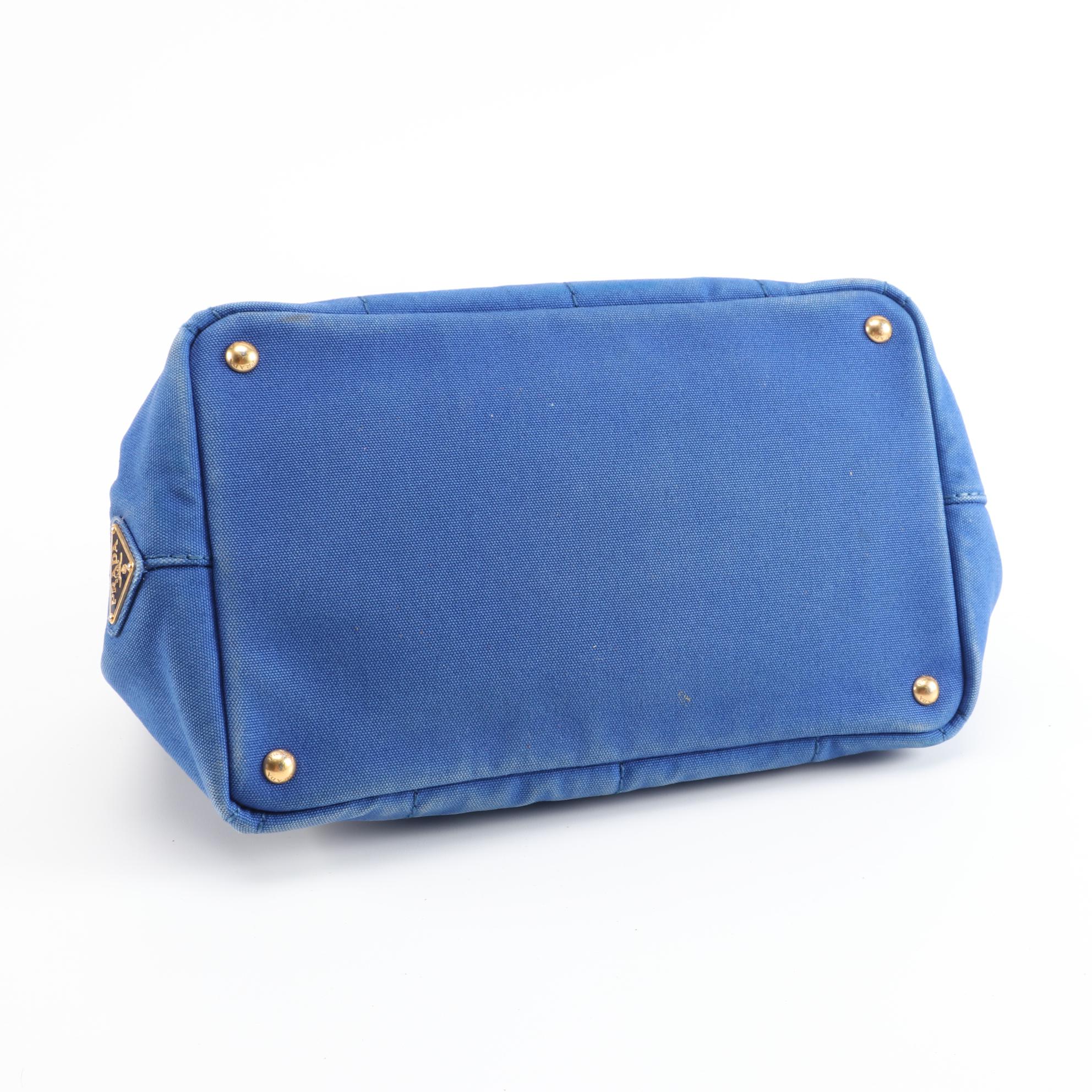 Prada Blue Canapa Canvas Tote Bag