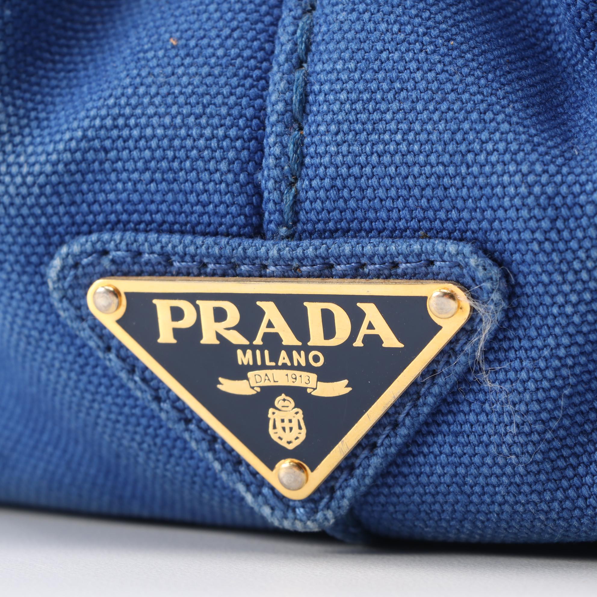 Prada Blue Canapa Canvas Tote Bag