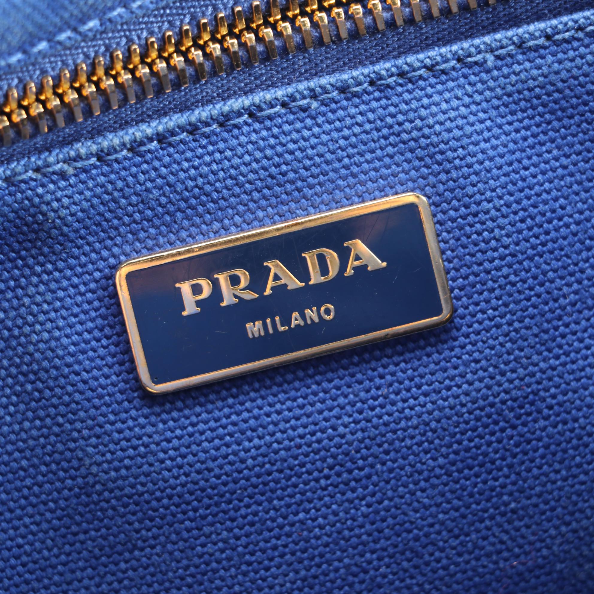 Prada Blue Canapa Canvas Tote Bag
