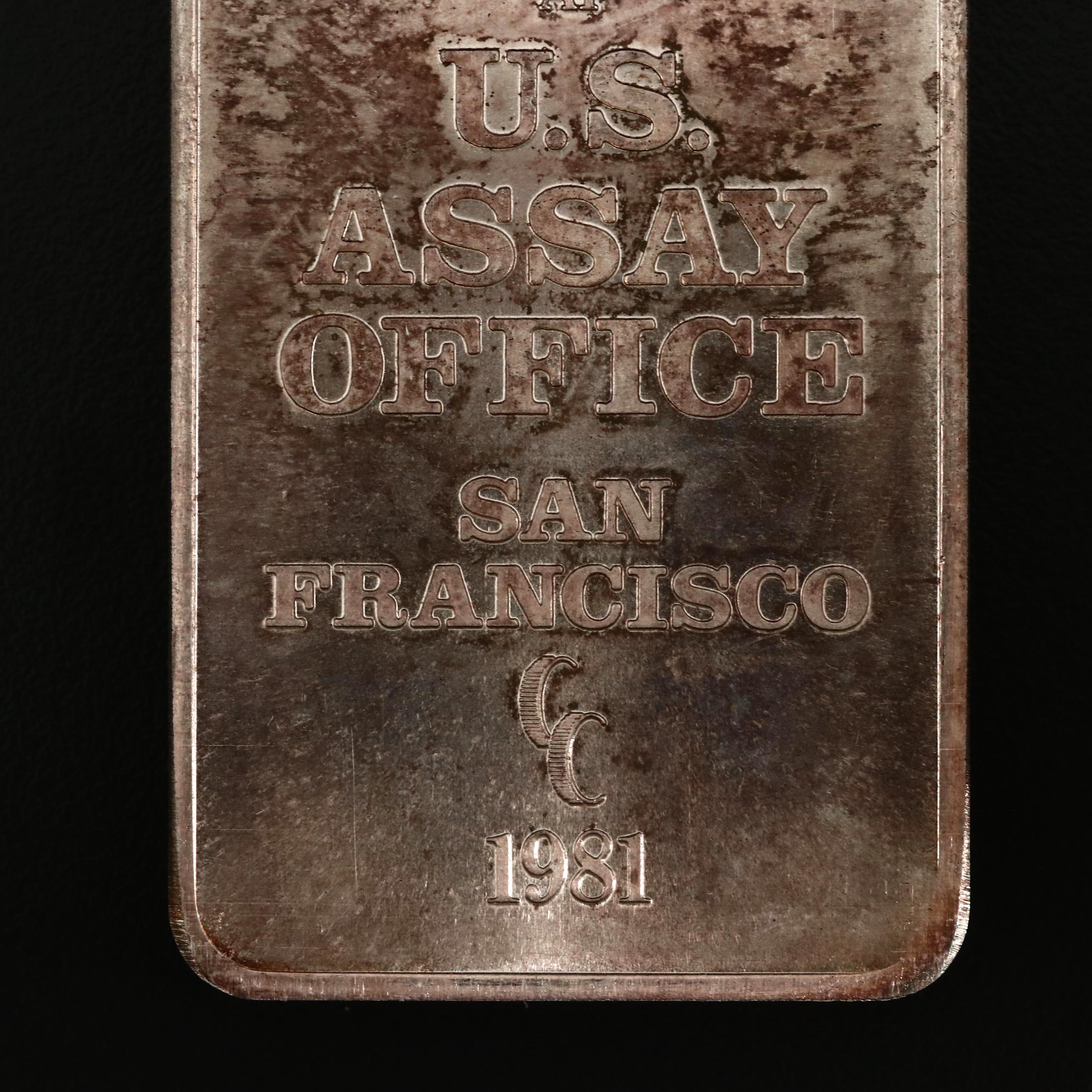 1981 Ten Troy Ounce .999 Fine Silver Ingot, U.S. Assay Office San Francisco